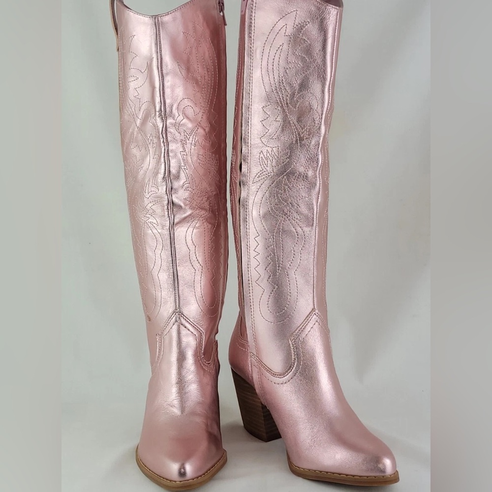 Gianni Bini Pink Chrome Metallic Cowboy Boots